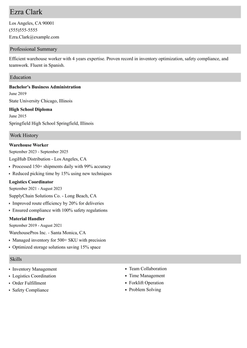 sample resume example
