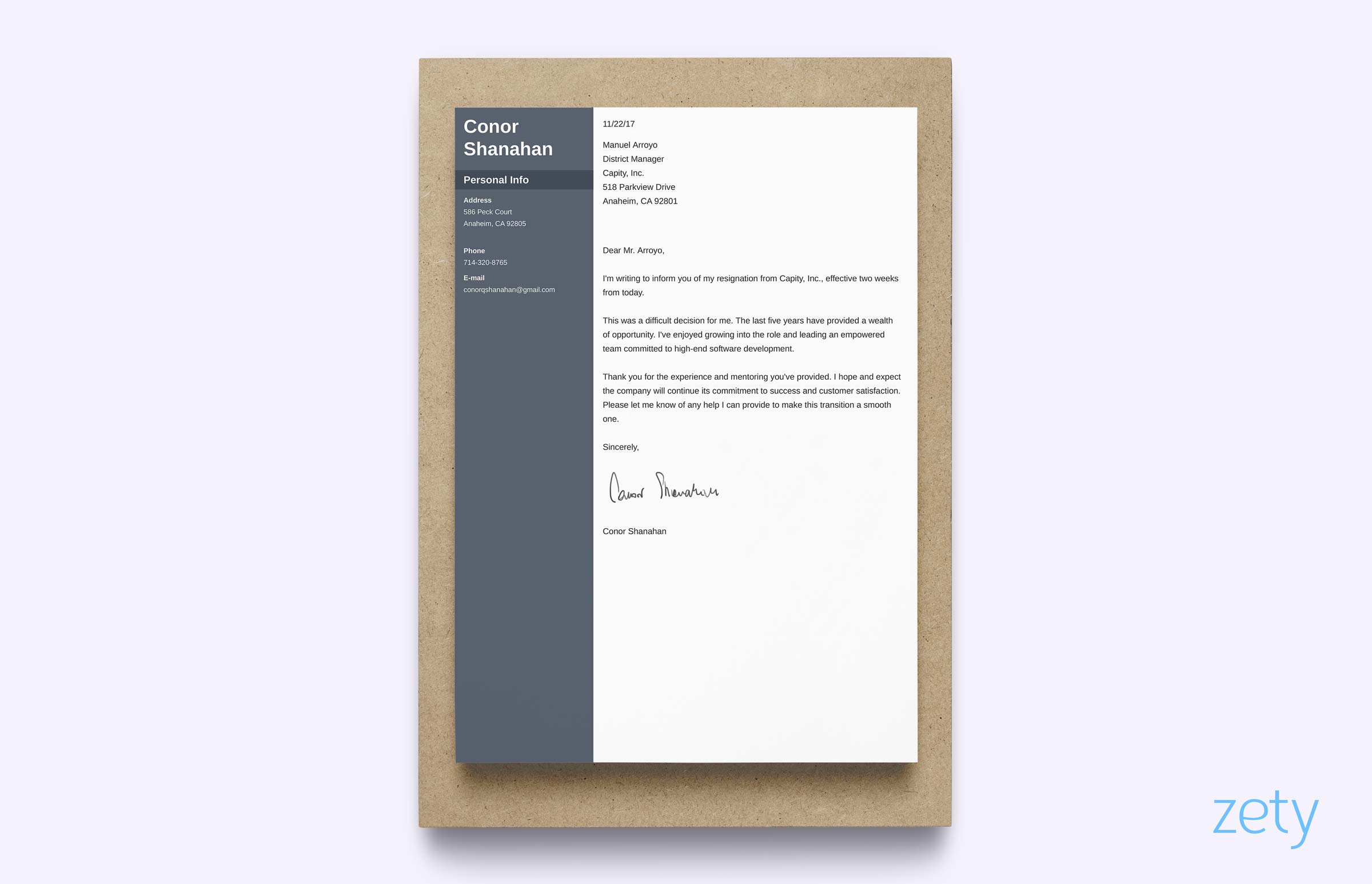 Sample Two Weeks Notice Letter