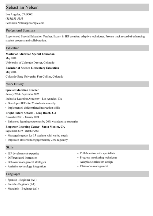 sample resume example