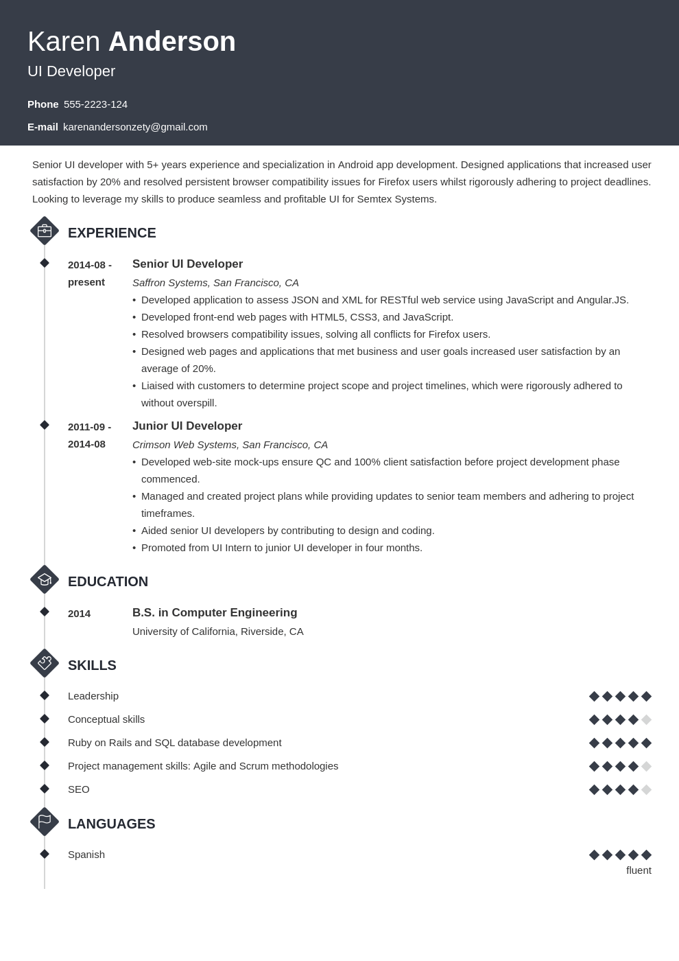 ui developer resume example template diamond