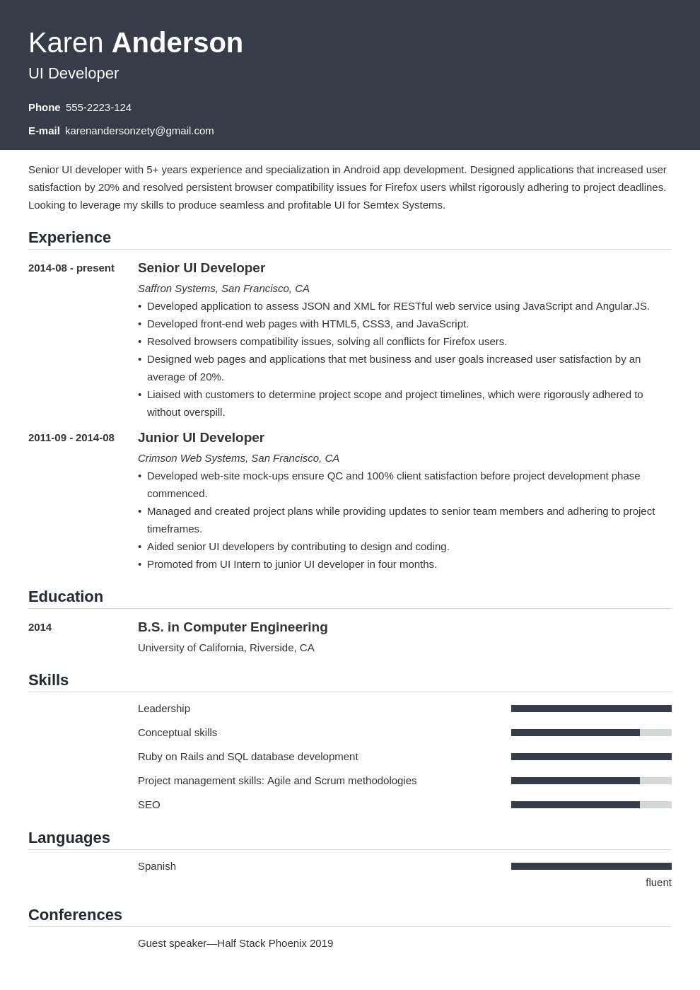 ui developer resume example template influx