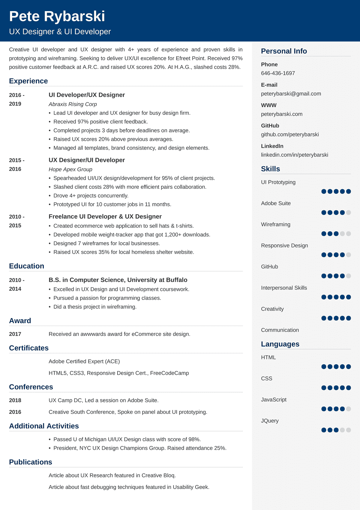 ux designer resume  u0026 ui developer resume u201425  tips   examples