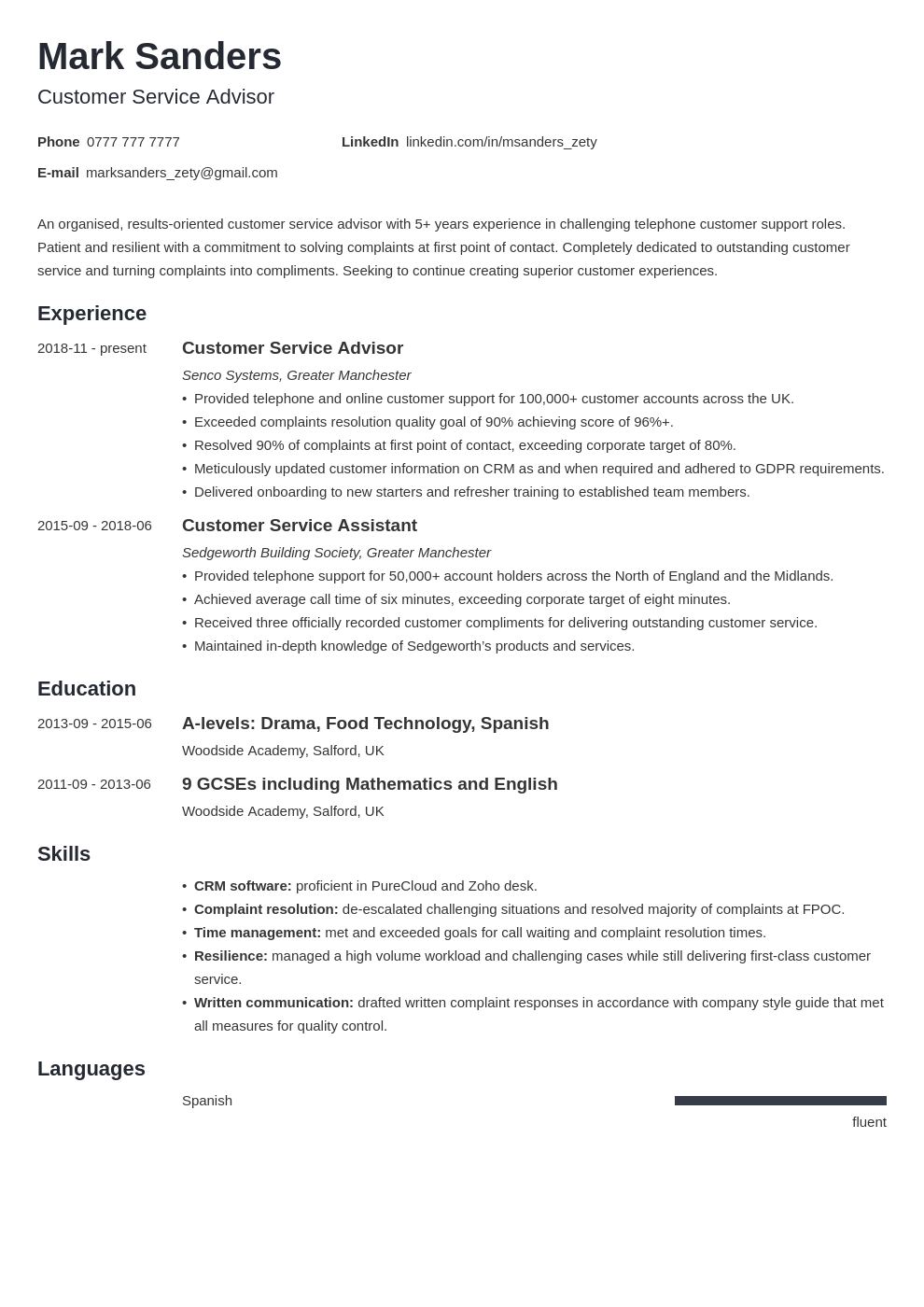 uk customer service cv example template minimo