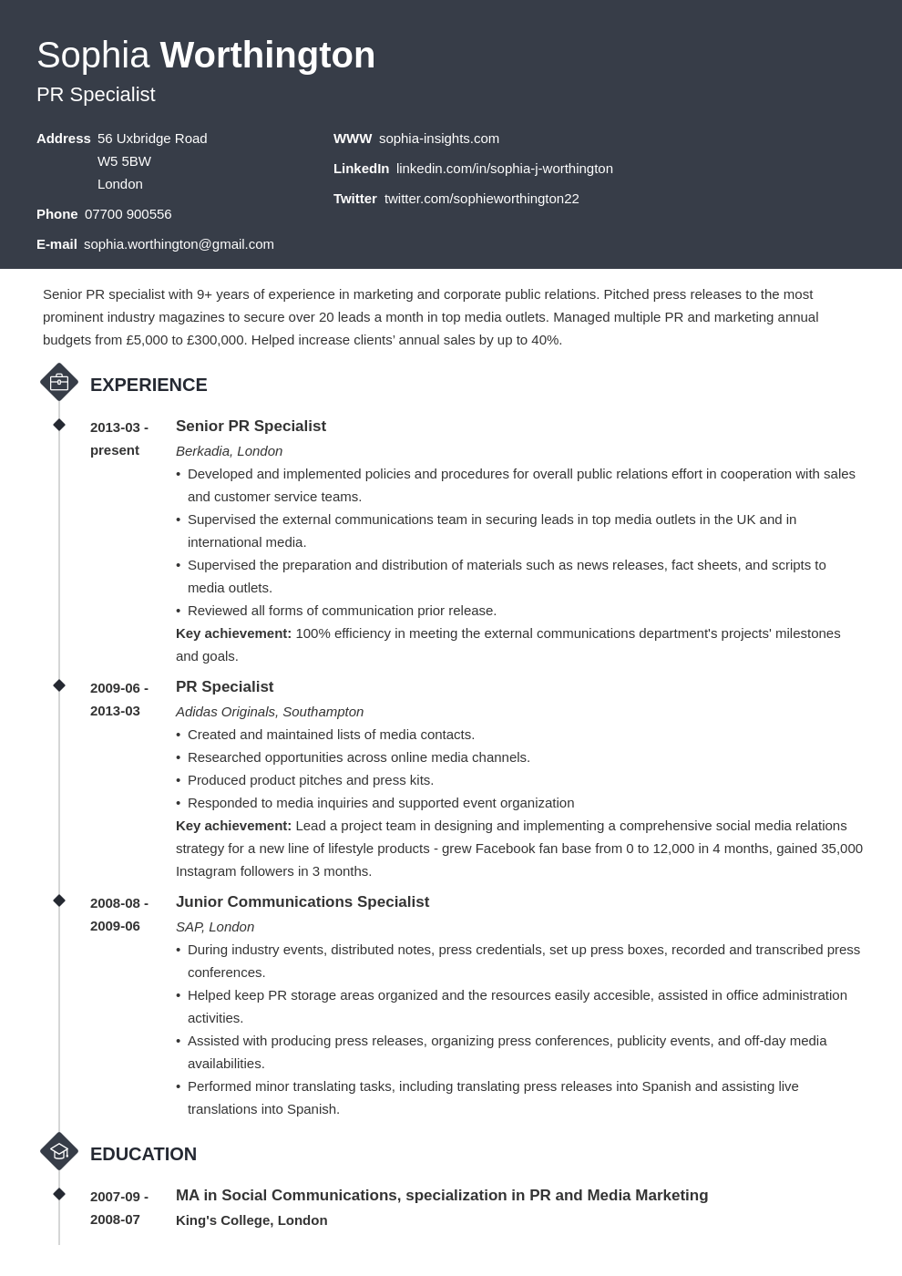 cv examples for resume