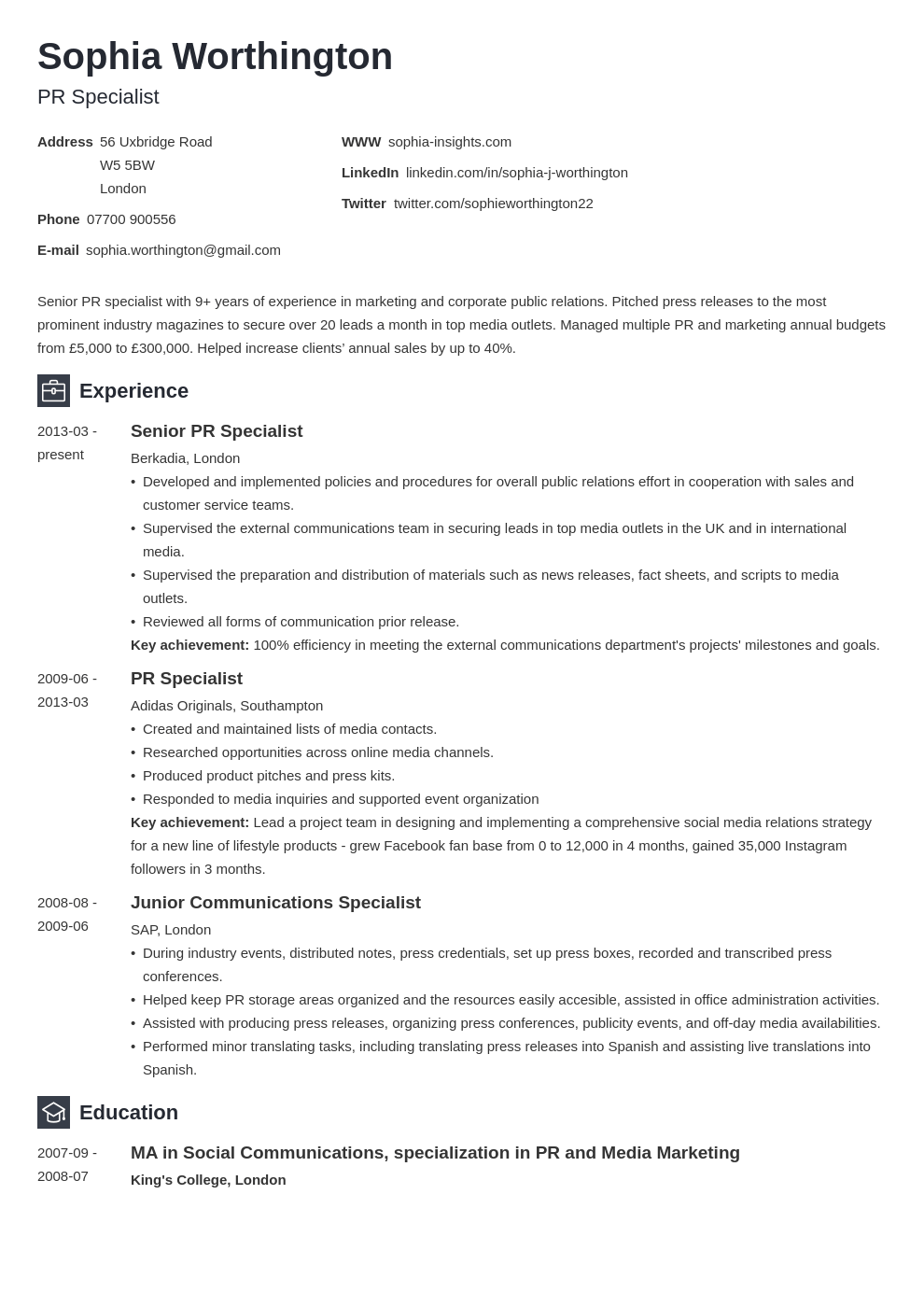 personal statement cv experience