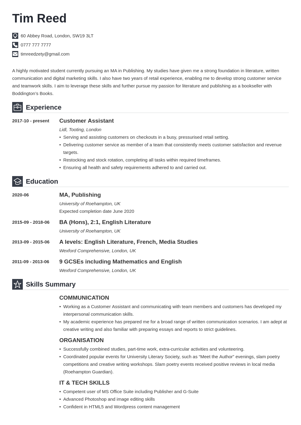 Student Cv Template Examples Also With No Experience