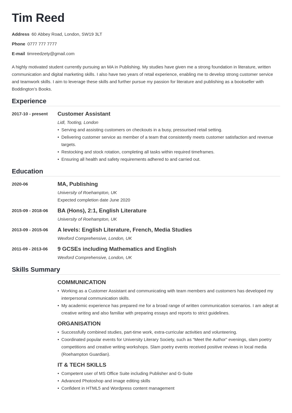 uk student cv example template nanica