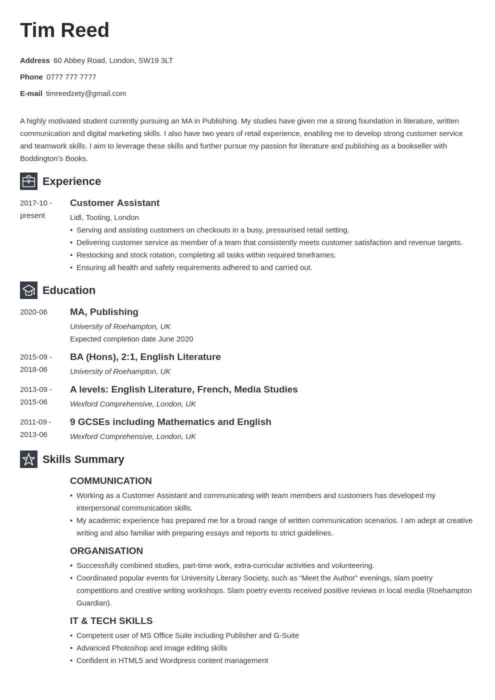 student cv template tabular form