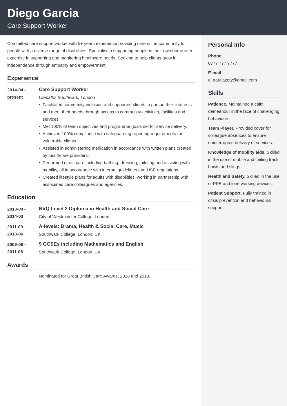uk support worker cv example template cubic