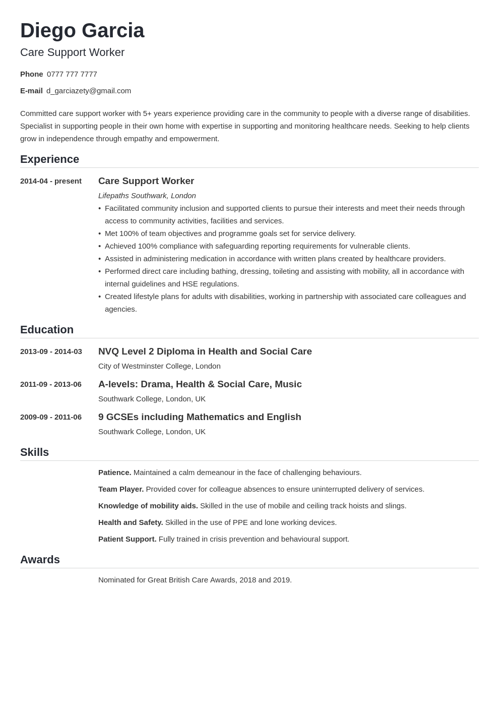uk support worker cv example template nanica