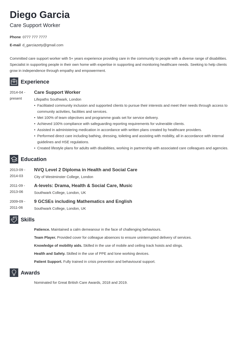 uk support worker cv example template newcast