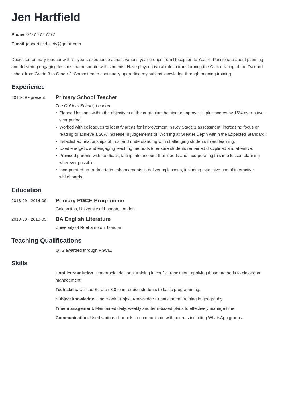 uk teacher cv example template minimo