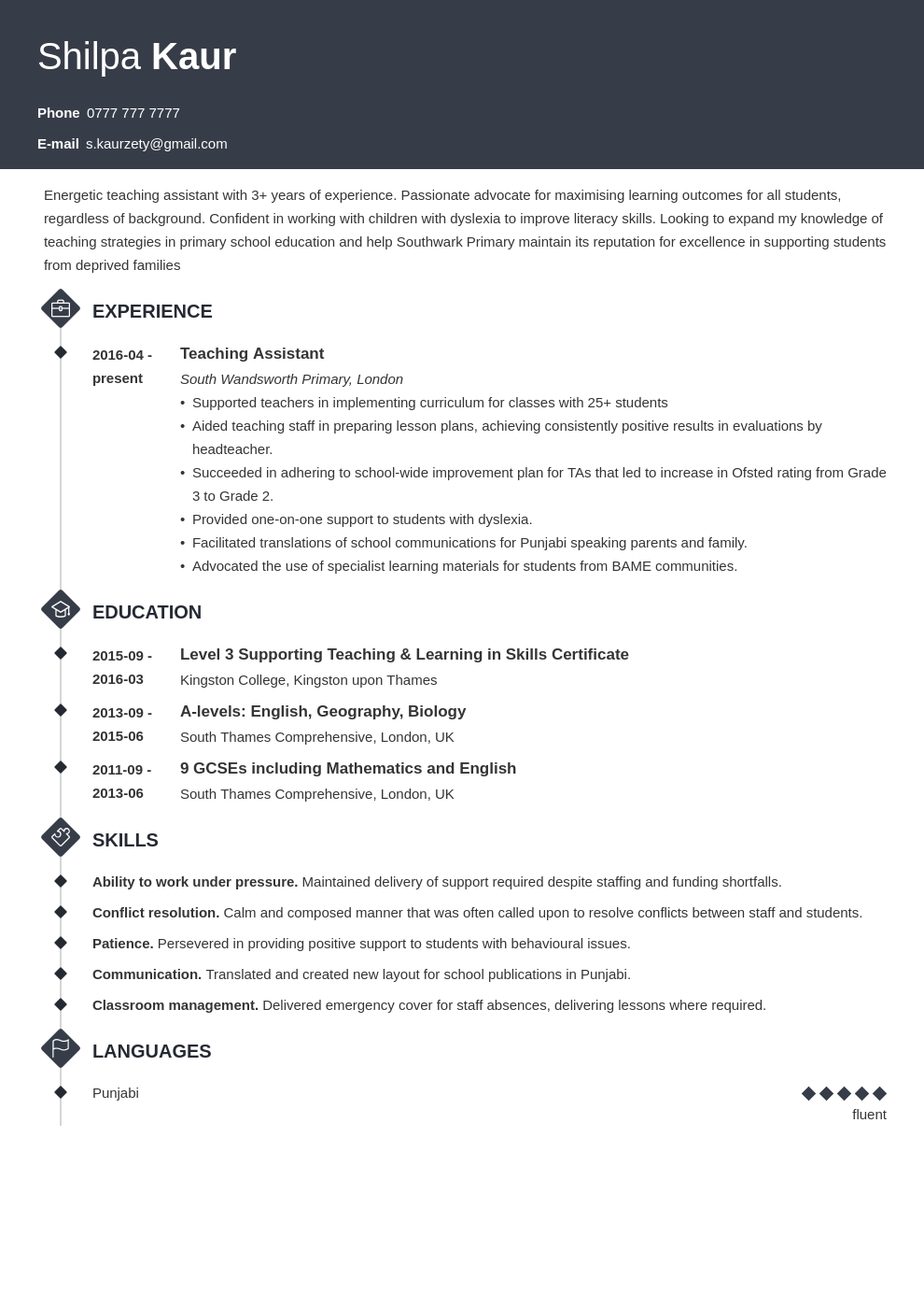 uk teaching assistant cv example template diamond