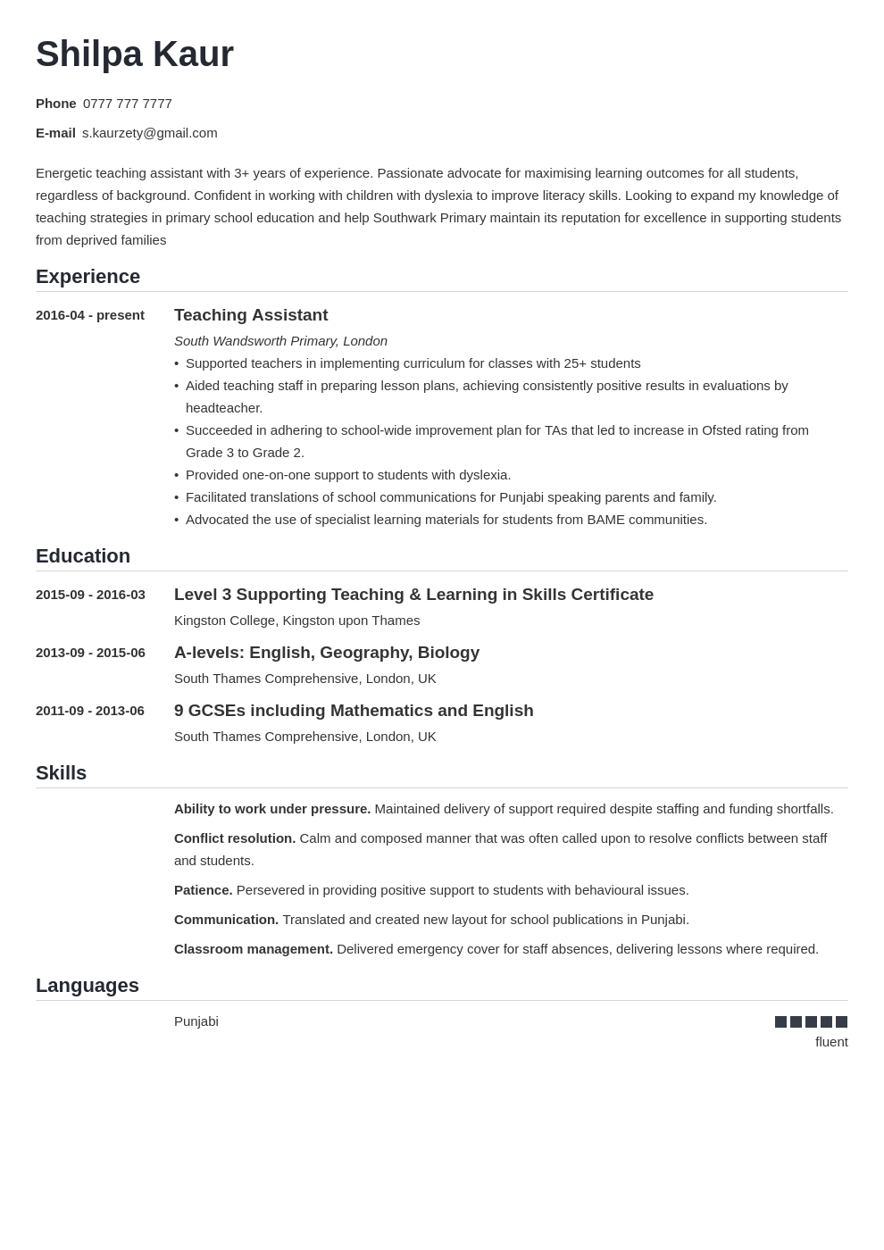 uk teaching assistant cv example template nanica