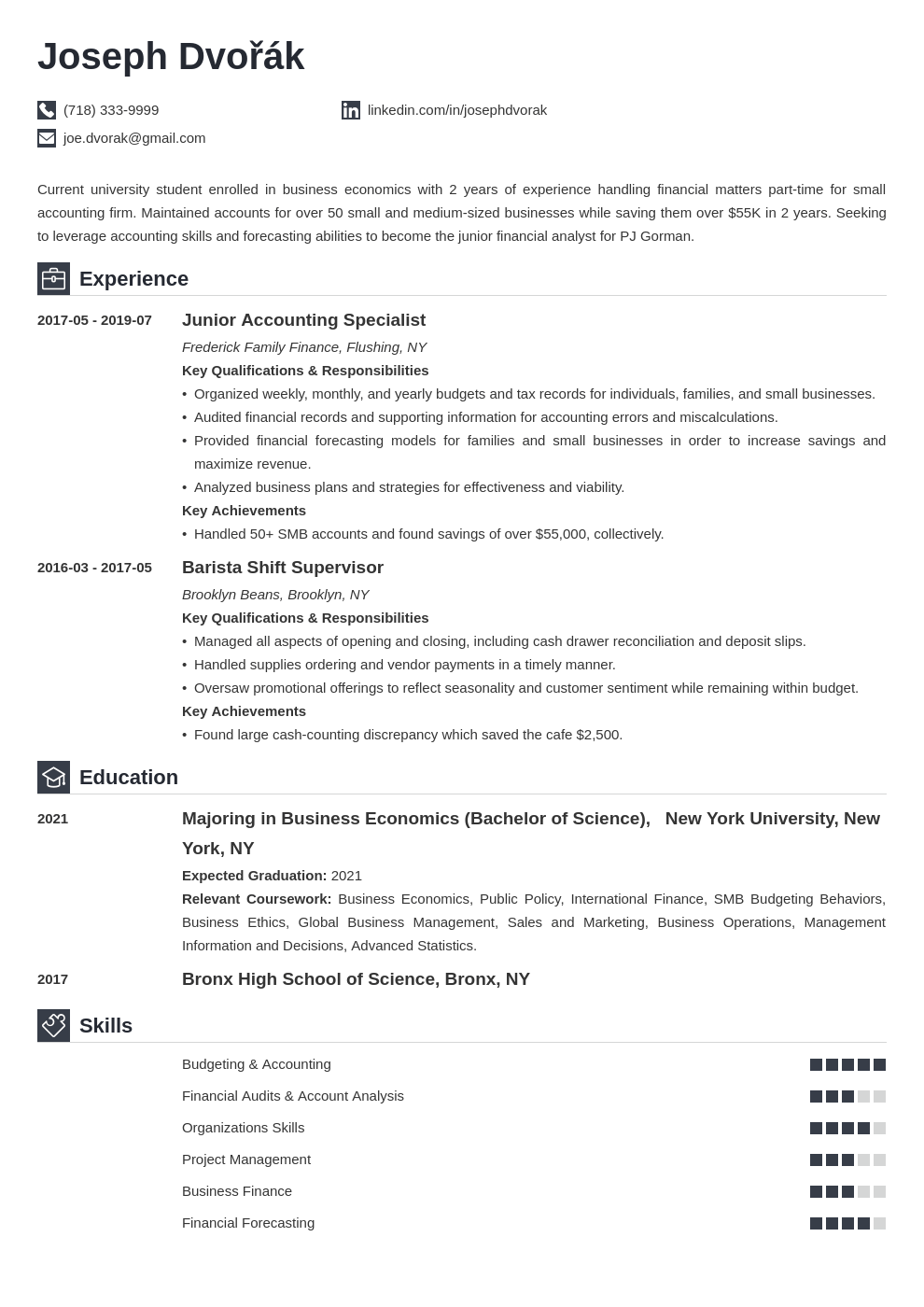 Undergraduate College Student Resume Template & Examples