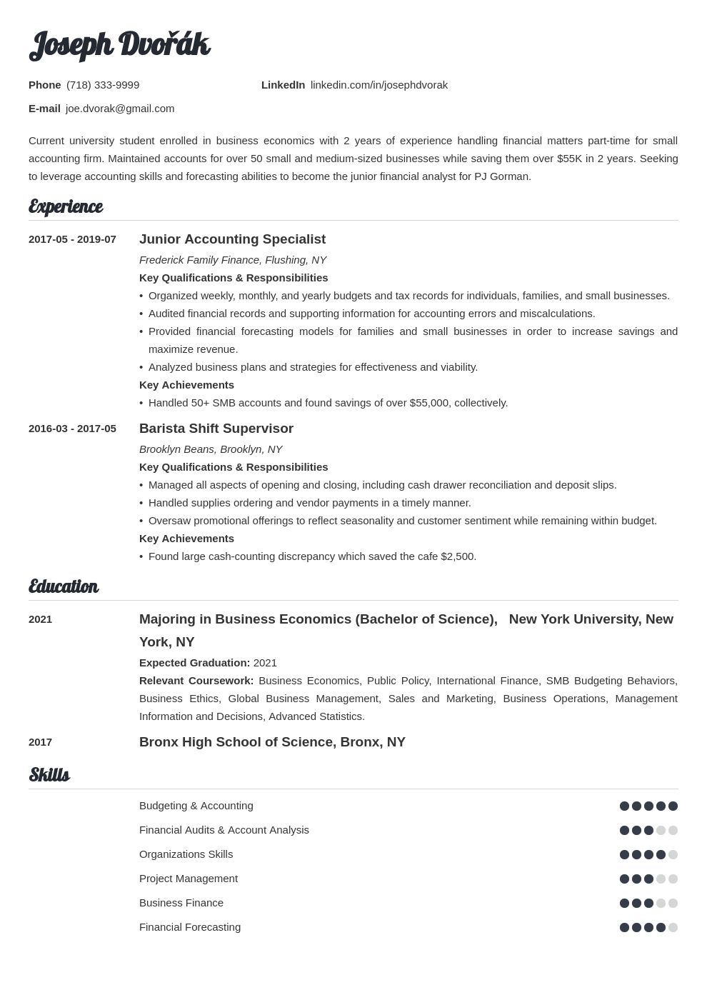 undergraduate resume example template valera