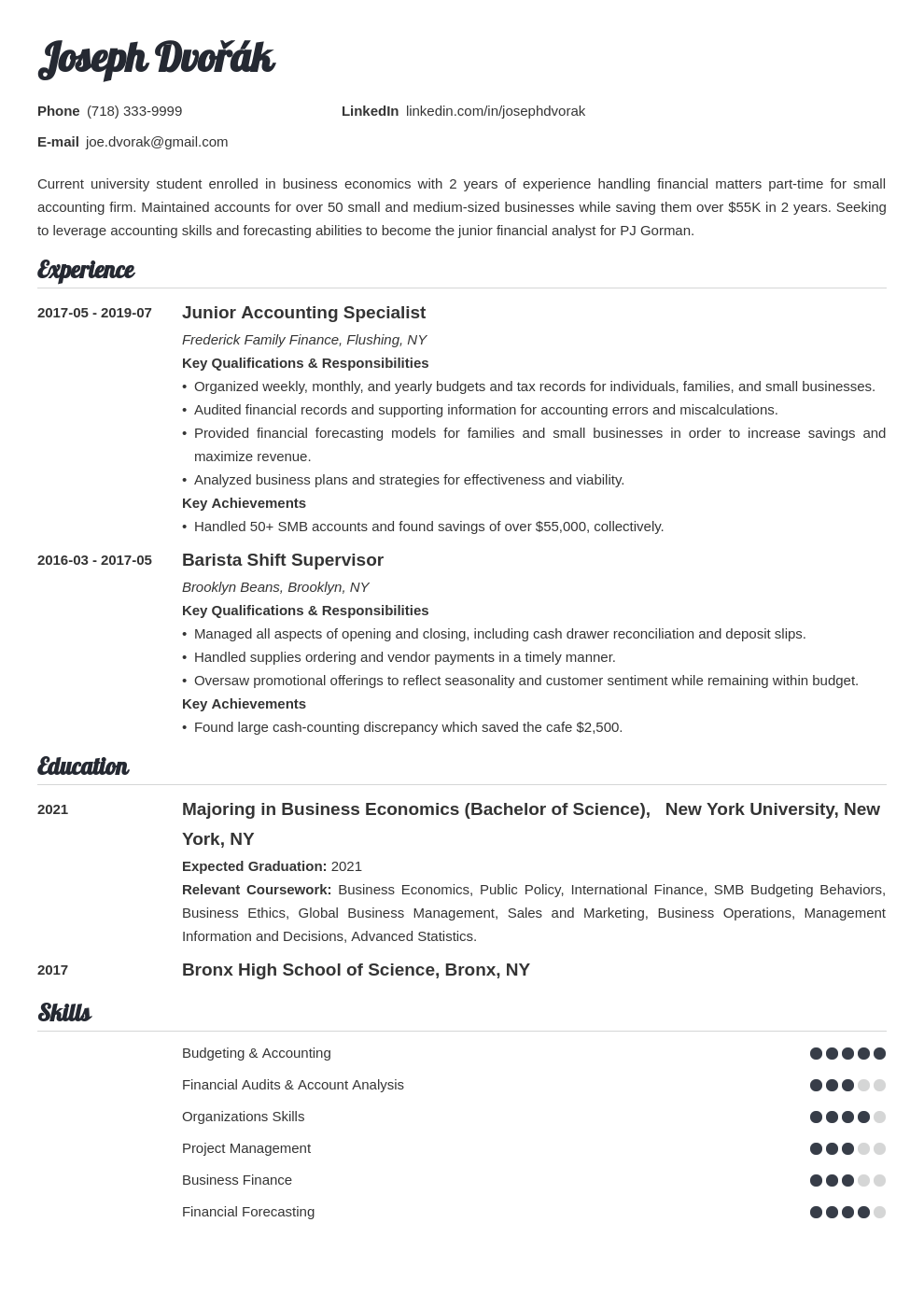 sample student resume skills