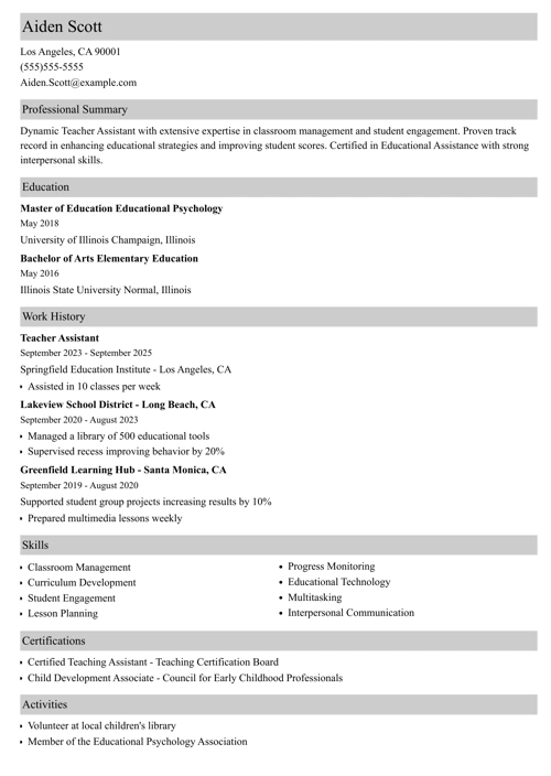 sample resume example