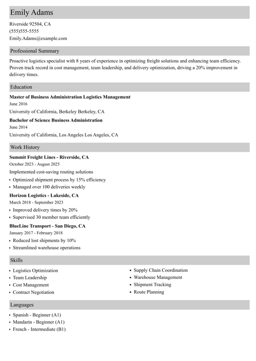 UPS Resume Example 
