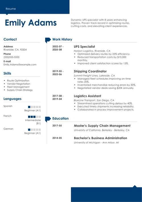 UPS Resume Example 
