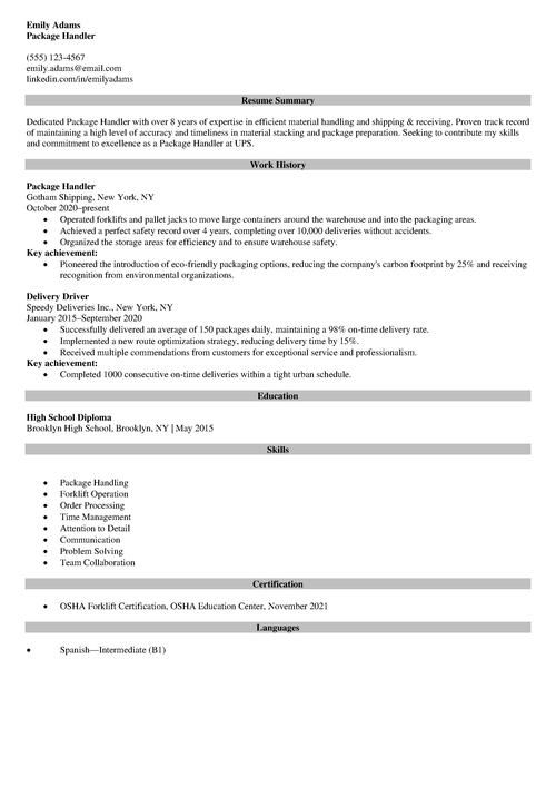 UPS Resume Example 