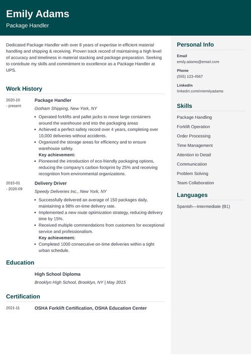 UPS Resume Example 