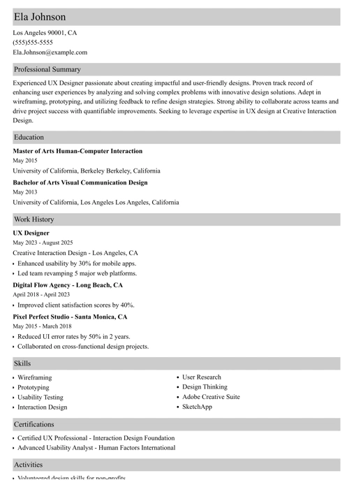 ui developer resume templates