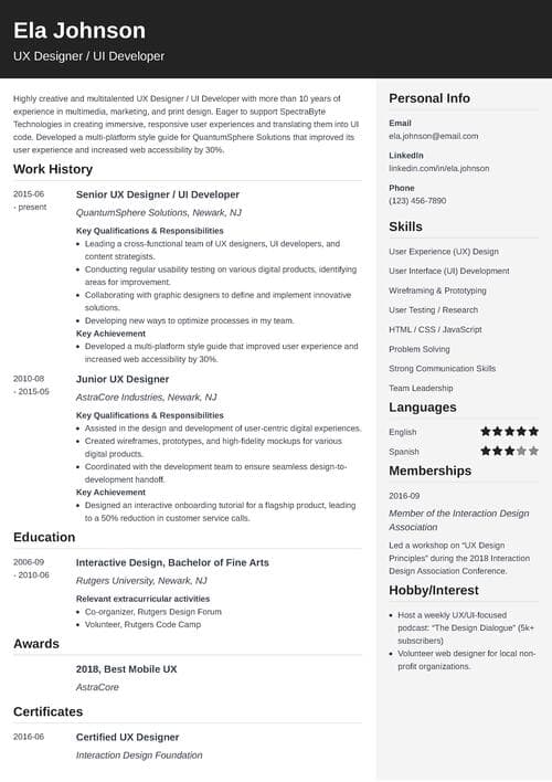 ui developer resume templates