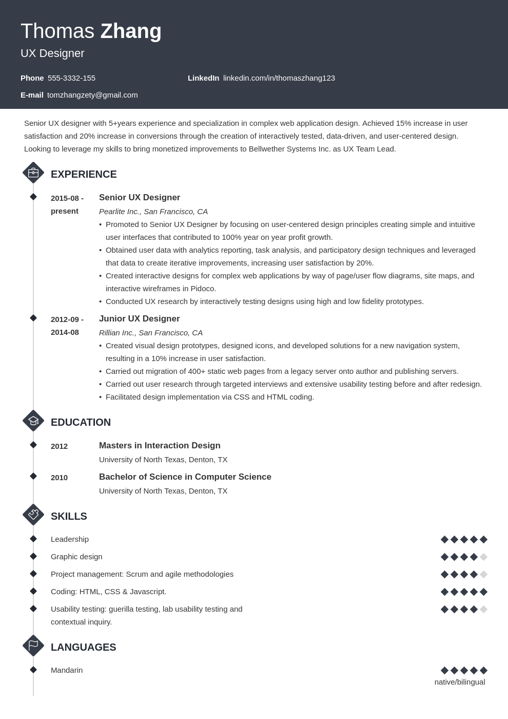 ux designer resume example template diamond