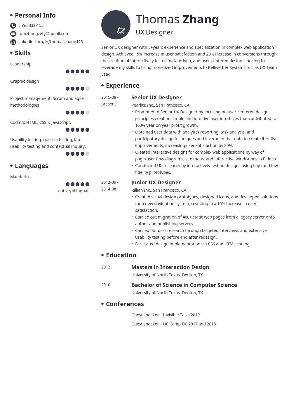ux designer resume example template initials