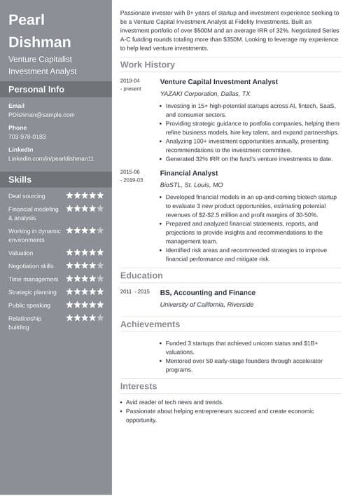 venture capital resume example