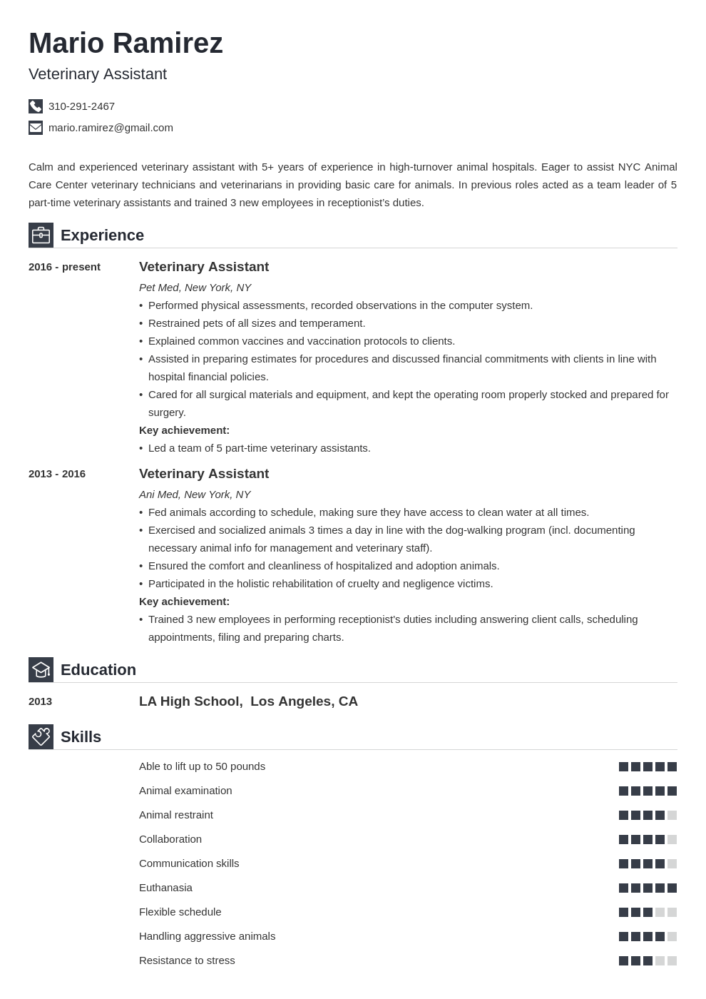 veterinary assistant resume example template iconic