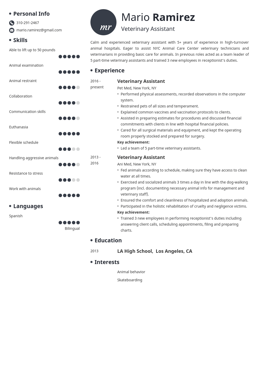 veterinary assistant resume example template initials