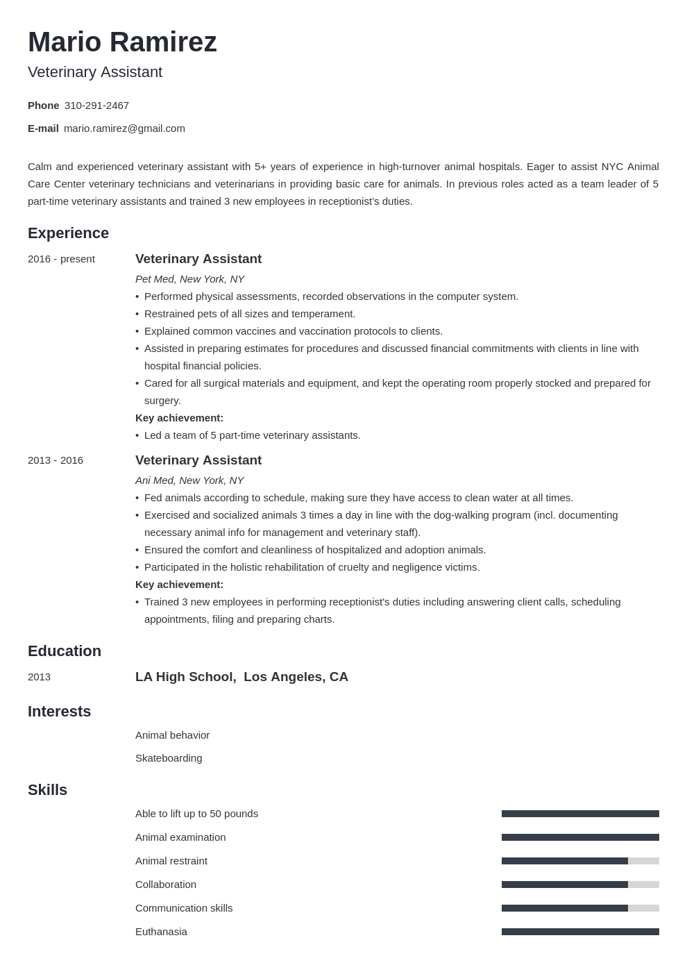 veterinary assistant resume example template minimo