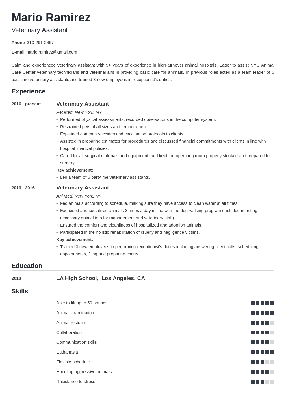 veterinary assistant resume example template nanica