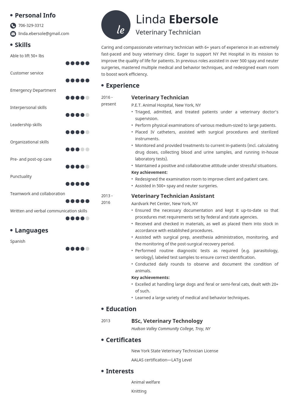 Vet Tech Resume Template