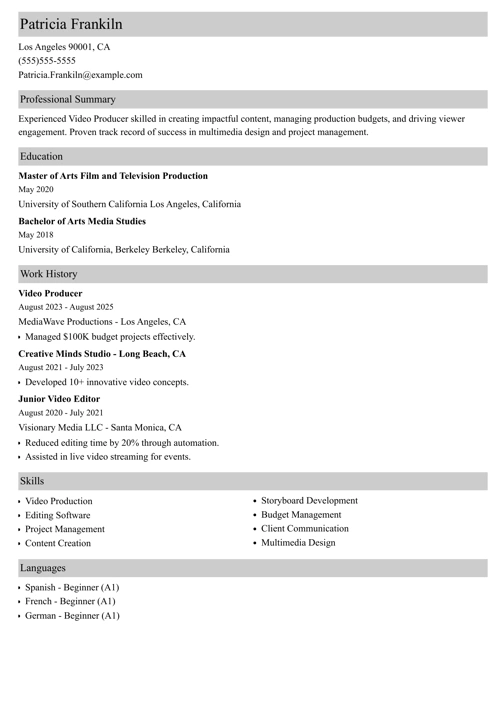 video producer resume example