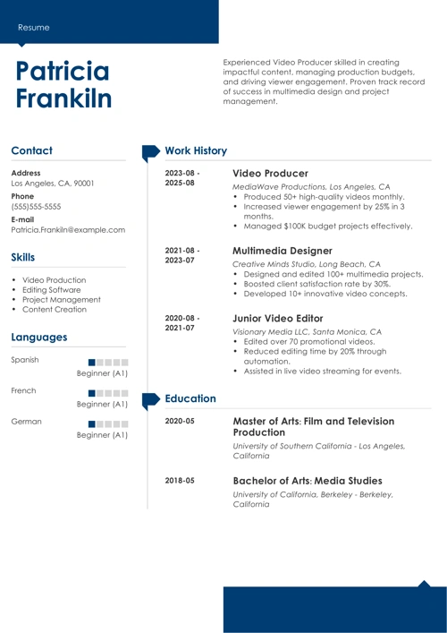 video producer resume example