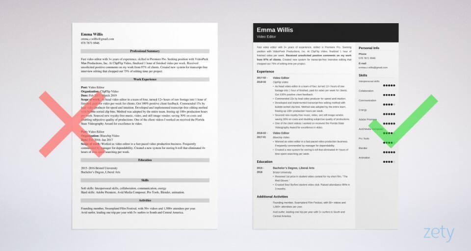 Video Editor CV Example (Template & Guide)