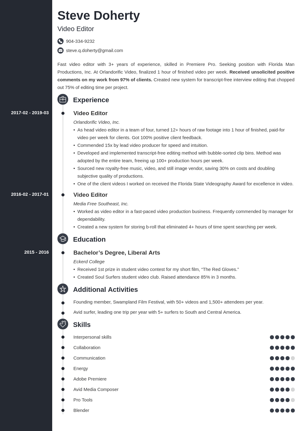 Video Editor Resume Example Template Guide