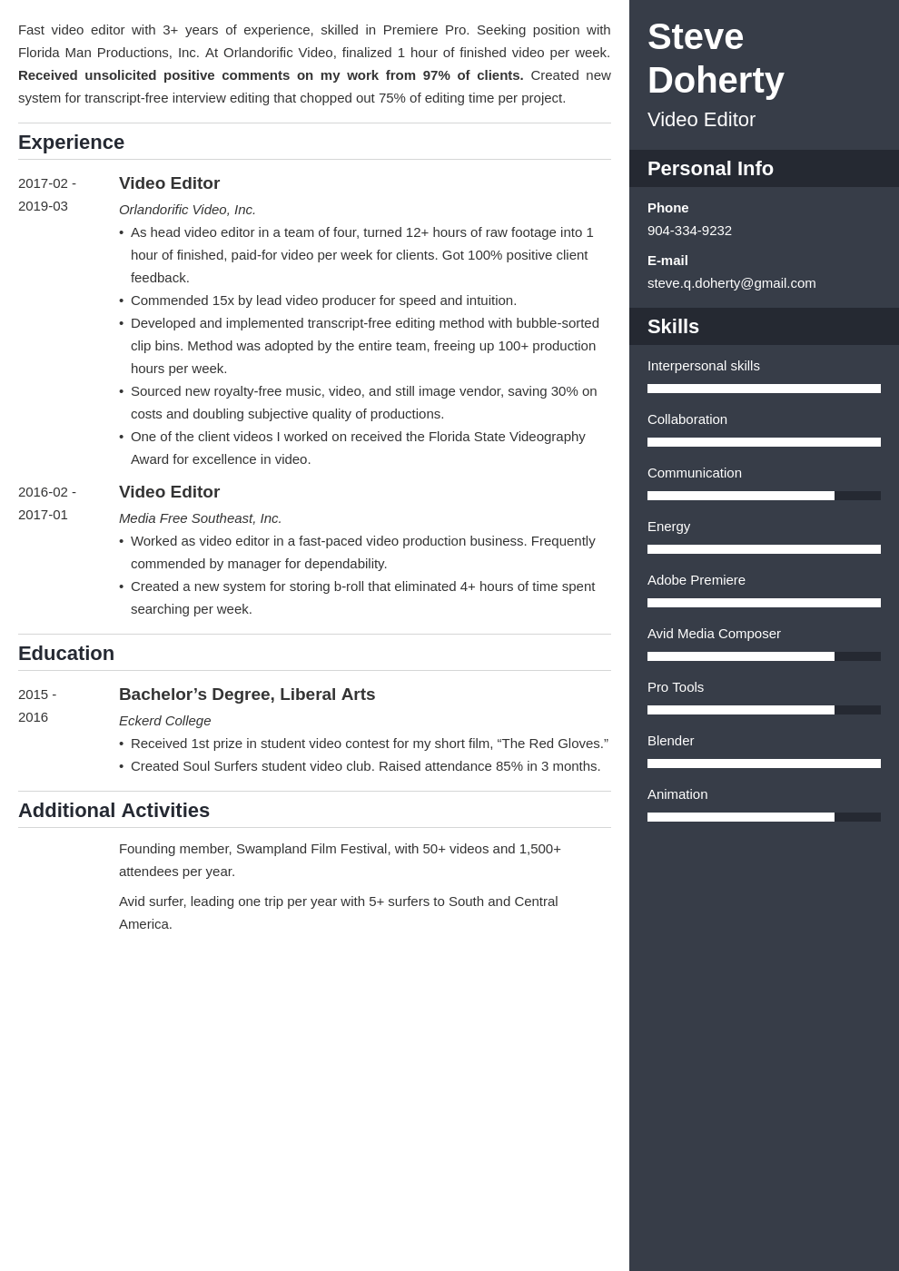 video editor resume example template enfold