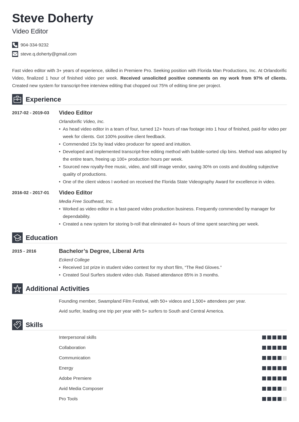 Video Editor Resume Example Template Guide
