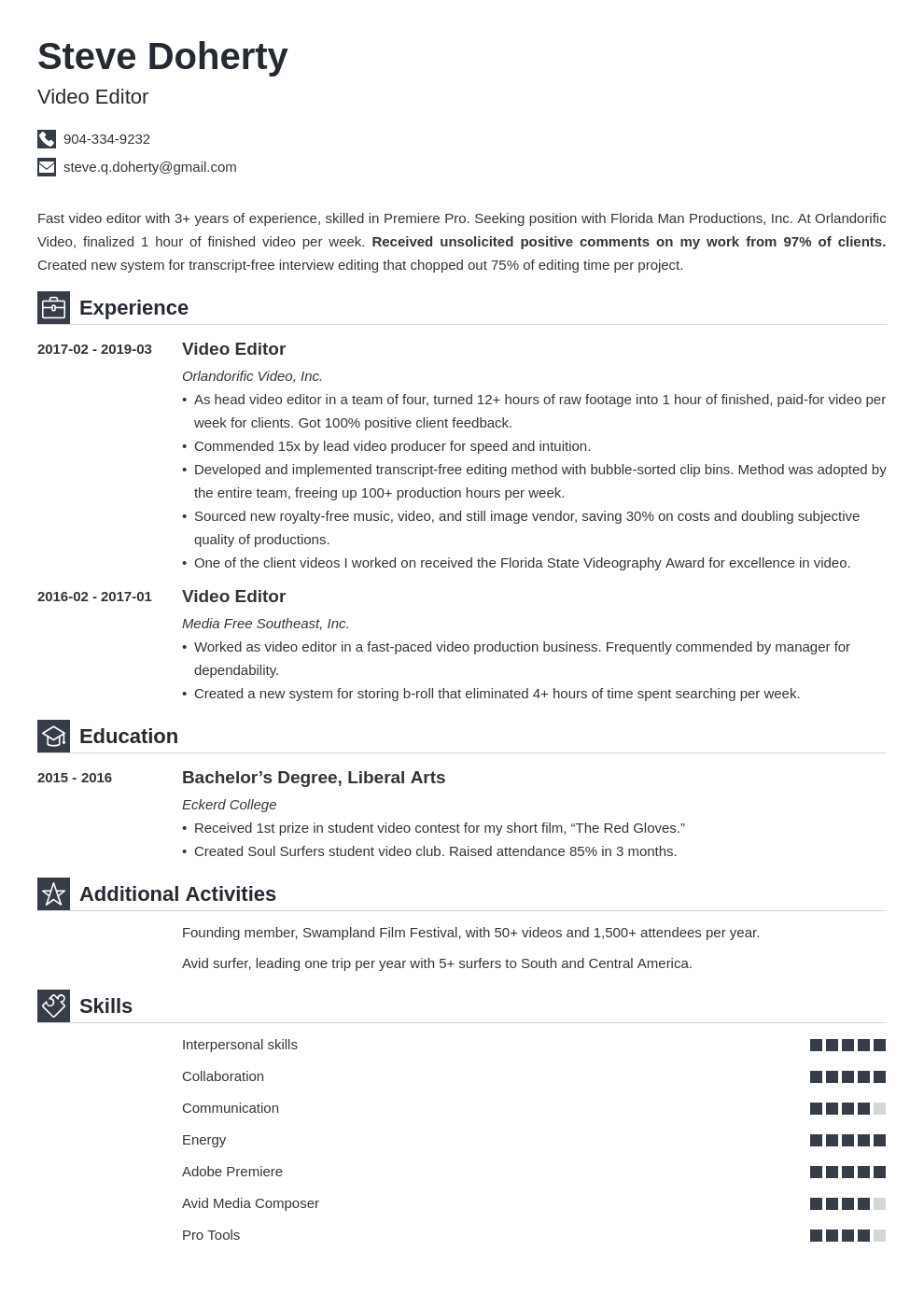 Video Editor Resume Example (Template & Guide)