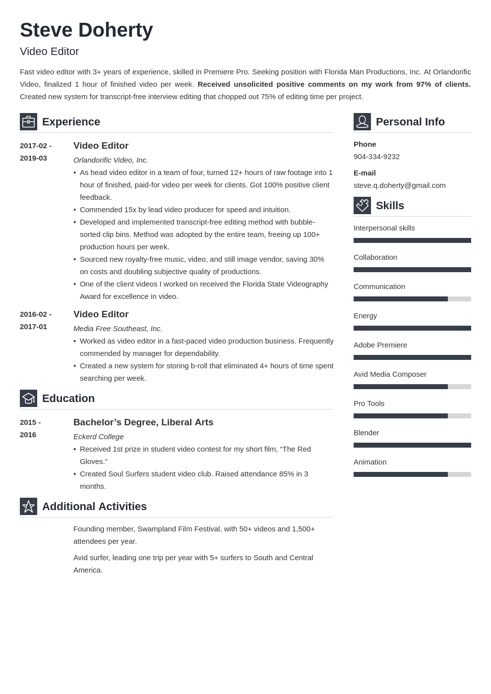 video editor resume example template vibes