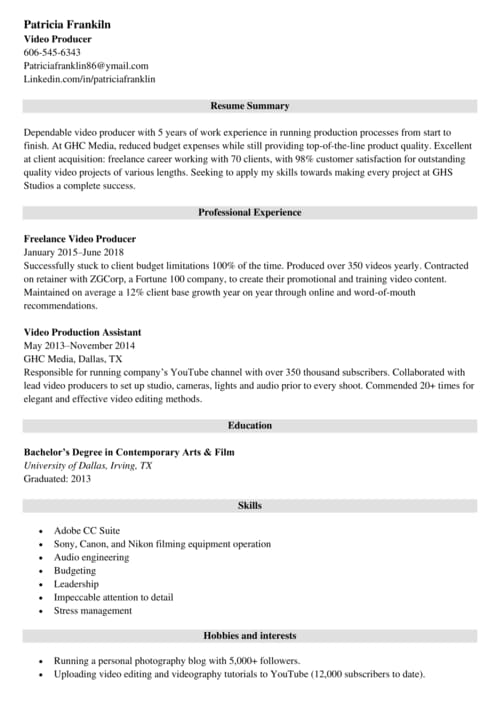 video producer resume example