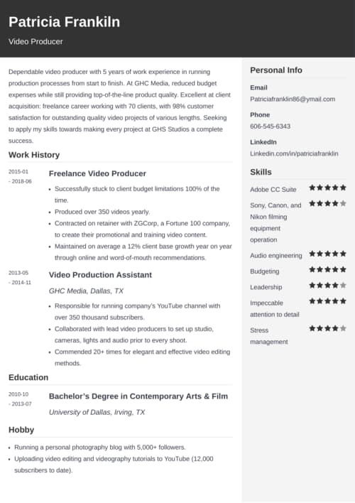 video producer resume example