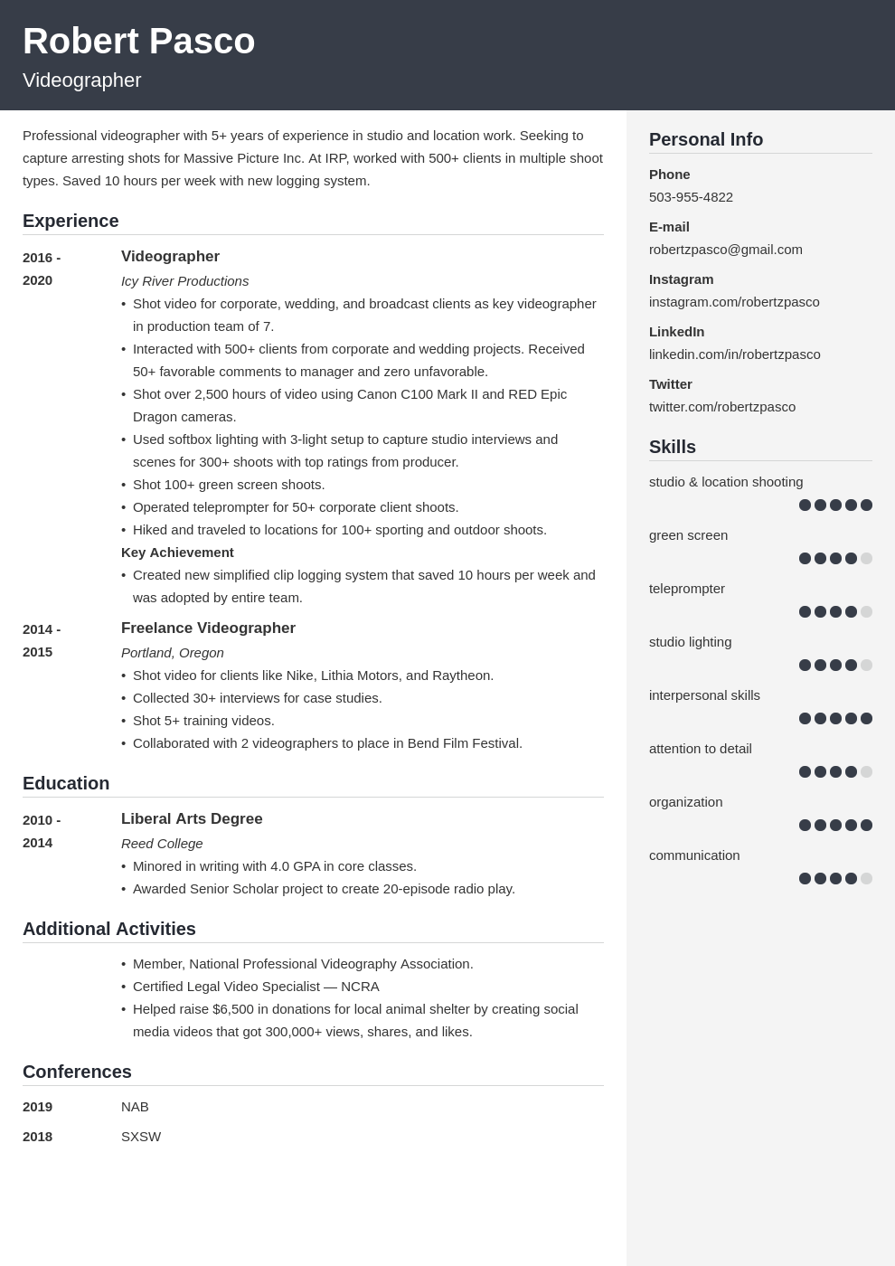 videographer resume example template cubic