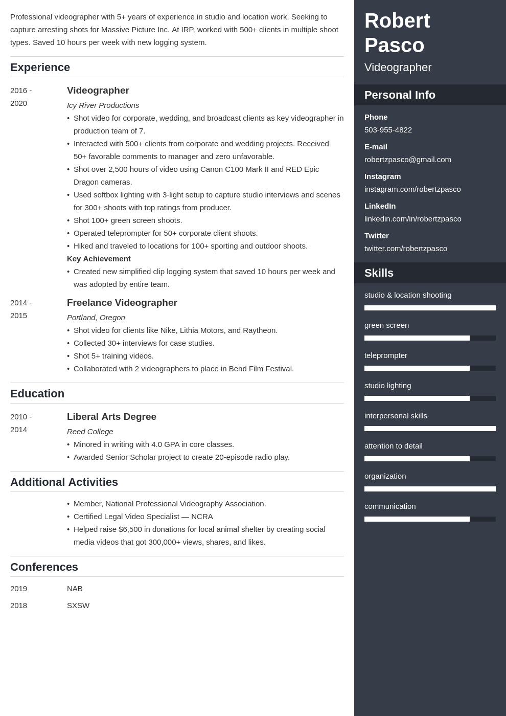 videographer resume example template enfold