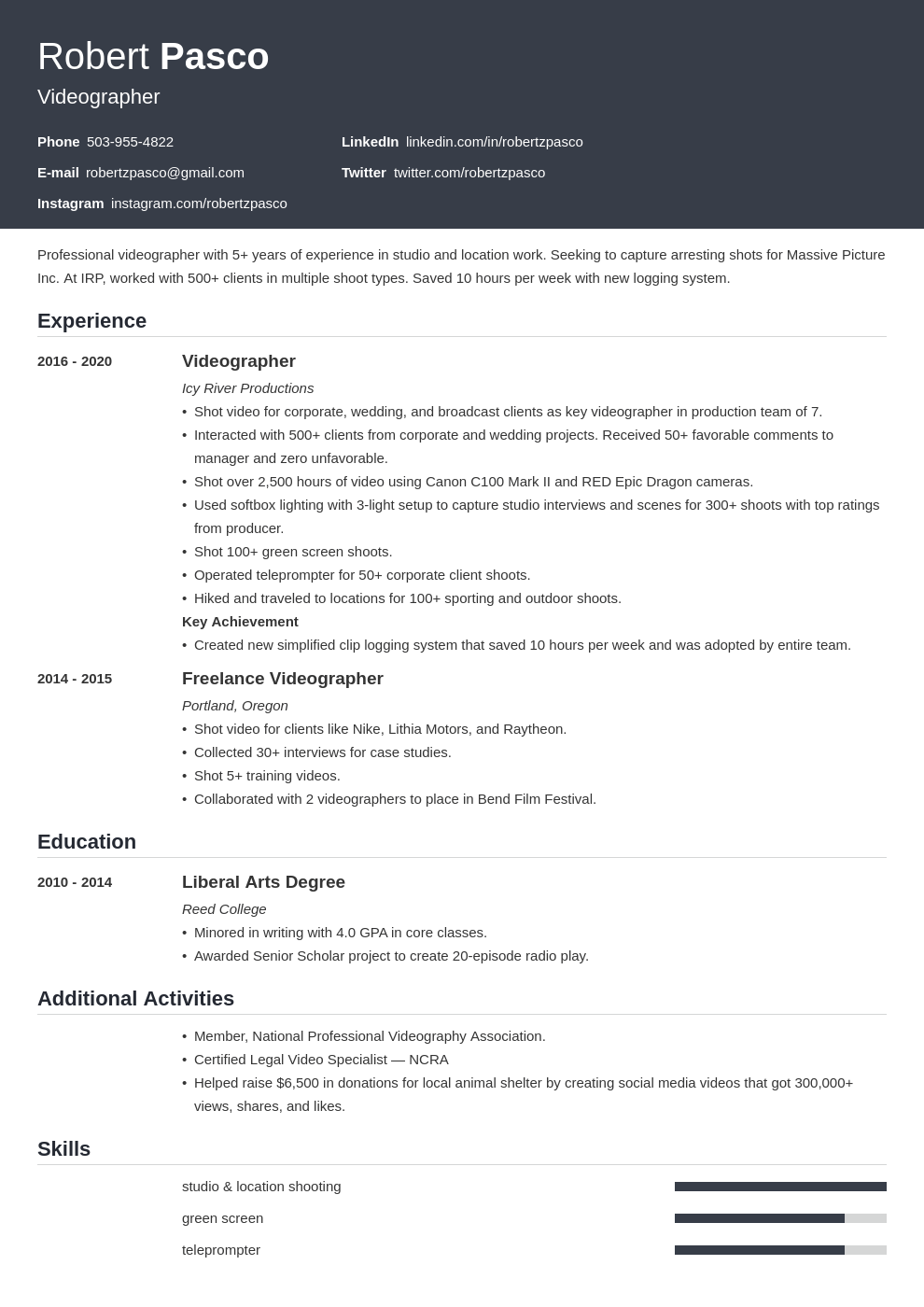 Videographer Resume Template & Guide (20+ Examples)