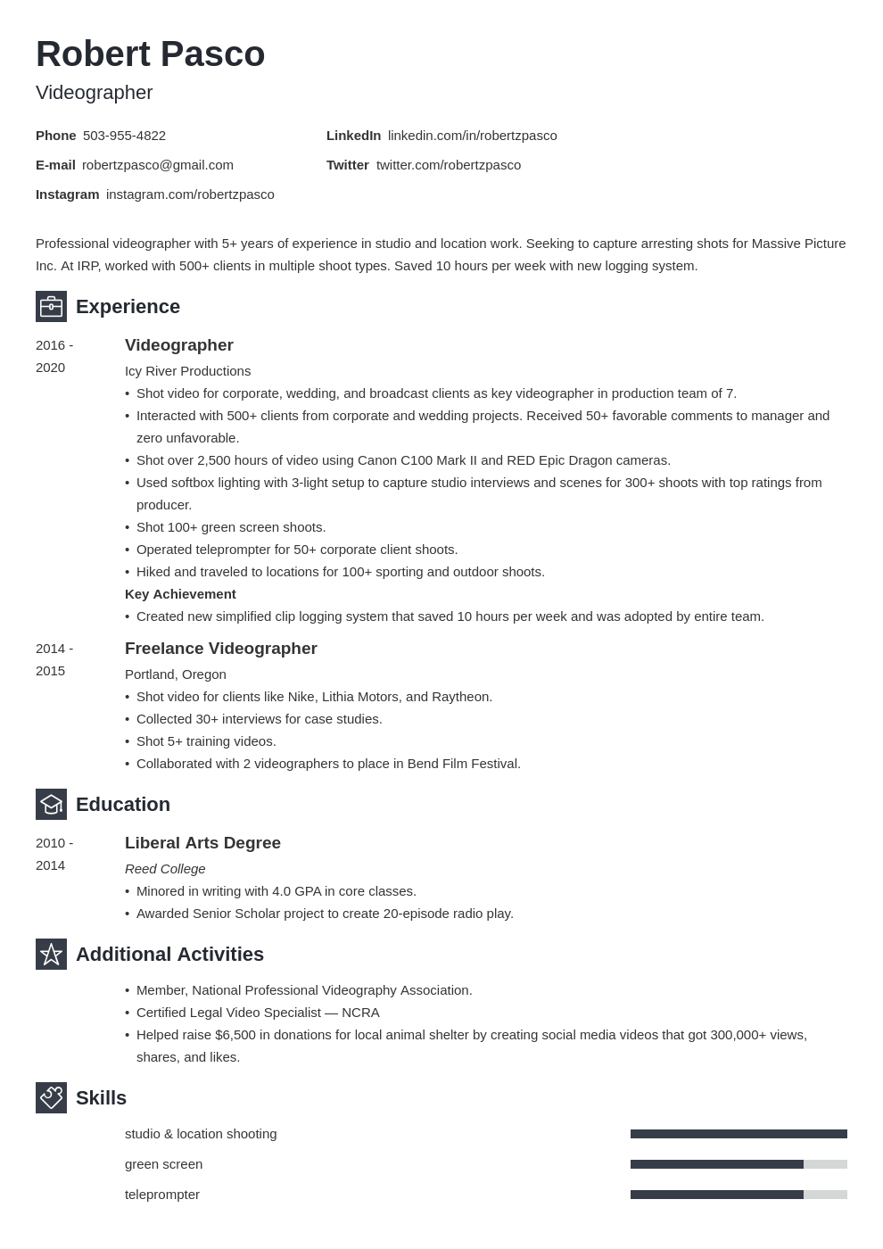 videographer resume example template newcast